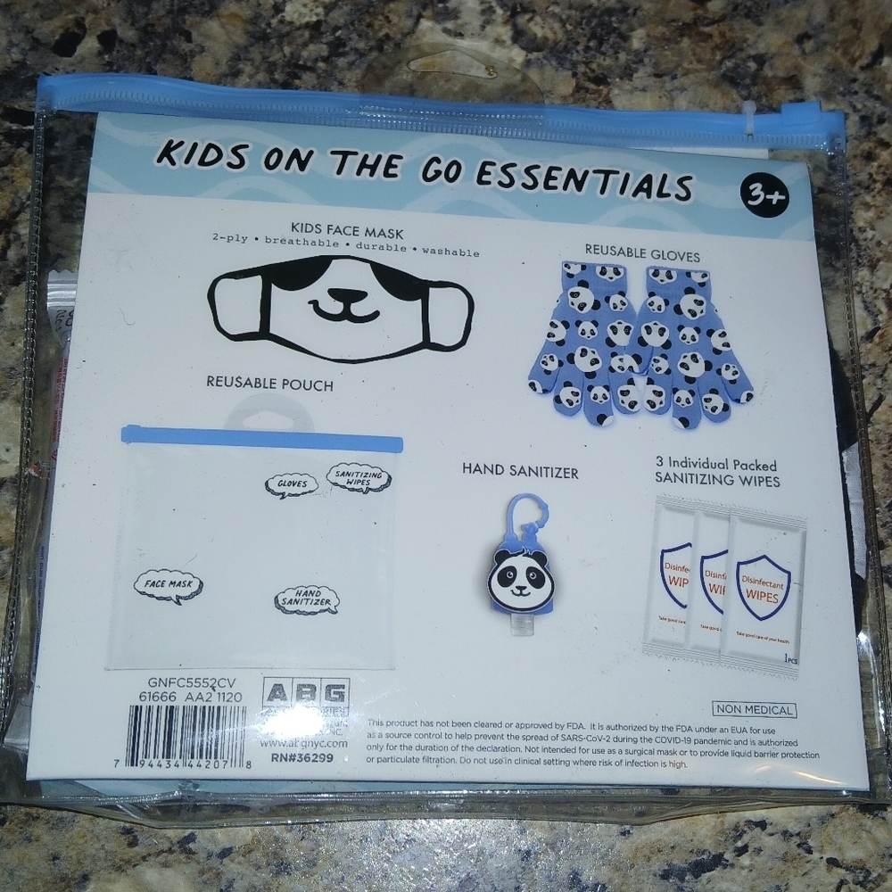 Kids Essentials Travel Kit with Panda Design Hand Sanitizer Gloves Mask Wipes - Picture 2 of 6